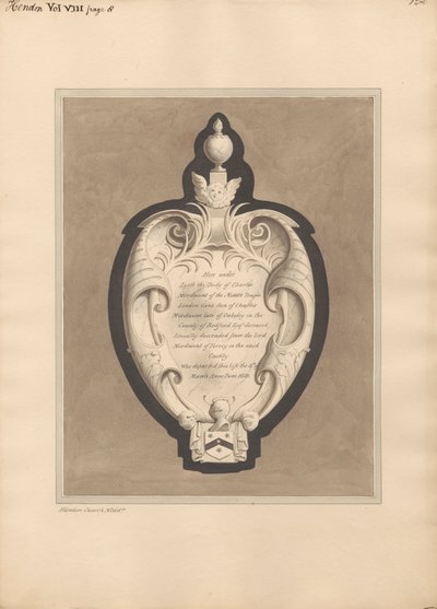 Mindesmærke for Charles Mordaunt fra Hendon Church af Daniel Lysons