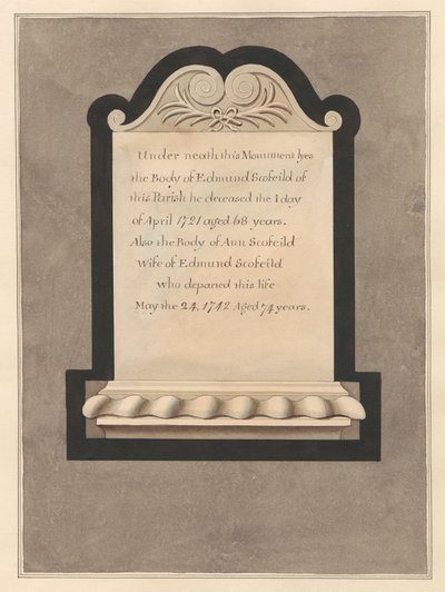 Mindesmærke for Edmund Scofield og hans kone Ann fra Cowley Church af Daniel Lysons