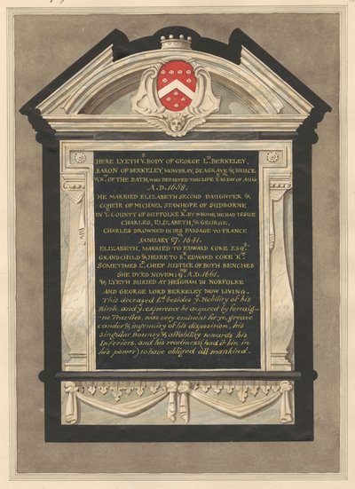 Memorial til George Lord Berkeley fra Cranford Church af Daniel Lysons