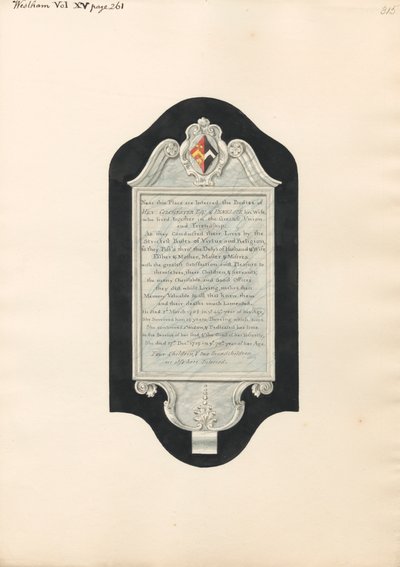 Mindesmærke for Henry og Penelope Colchester, og fire børn og to børnebørn, fra West Ham Church af Daniel Lysons