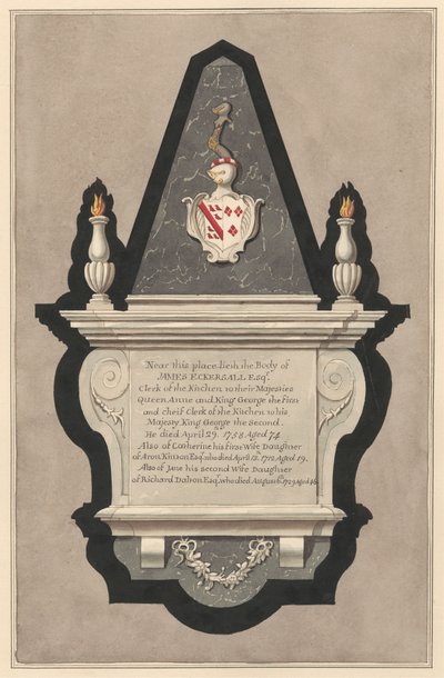 Mindesmærke for James Eckersall og hans kone Catherine og hans anden kone Catherine og hans anden kone Jane fra Drayton Church af Daniel Lysons
