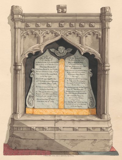 Mindesmærke for Thomas og Elizabeth Moore og deres datter Elizabeth, fra Chiselhurst Church af Daniel Lysons