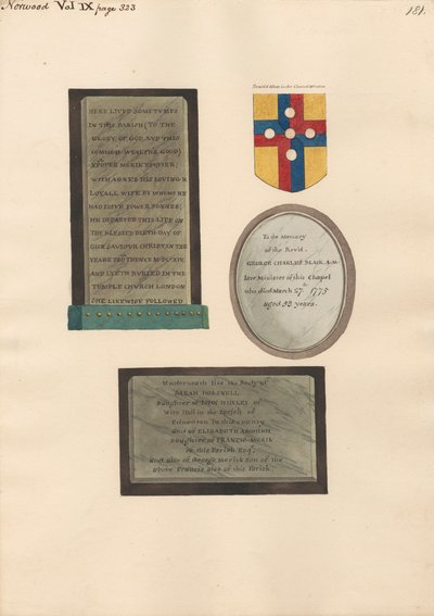 Mindesmærker for Xpofer og Agnes Merick, George Charles Black og Sarah Horsnell, Elizabeth Ascough og George Merick af Daniel Lysons