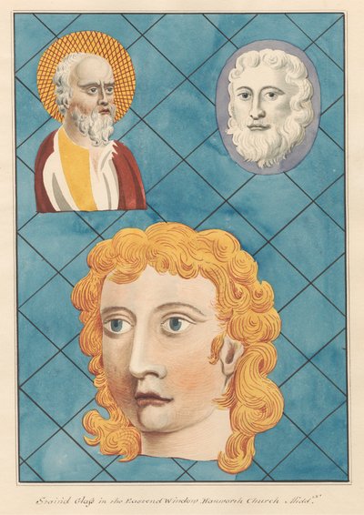 Farvet glas i østvinduet i Hanworth Church af Daniel Lysons