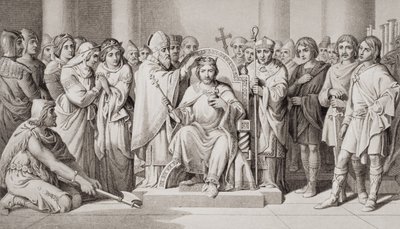 Kroning af Harold II (ca. 1022-66) konge af angelsakserne i 1066 e.Kr., fra 