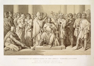 Kroning af Harold, kongen af angelsakserne, indgraveret af W. Ridgeway af Daniel Maclise