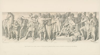 Guy of Ponthieu giver yderligere publikum til Harold og hans ledsagere, hvis løsladelse er krævet af Heralds fra hertug William af Daniel Maclise