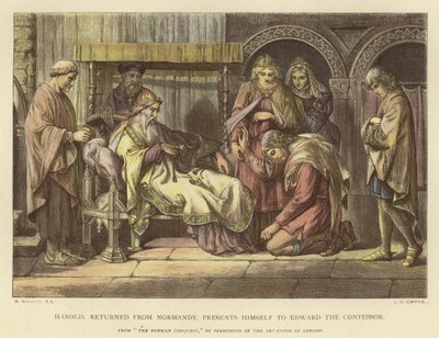 Harold, der er vendt tilbage fra Normandiet, præsenterer sig for Edvard Bekenderen af Daniel Maclise