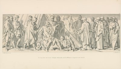Dagen før slaget. En ridder, med munke, sendt af William for at forhandle med Harold af Daniel Maclise