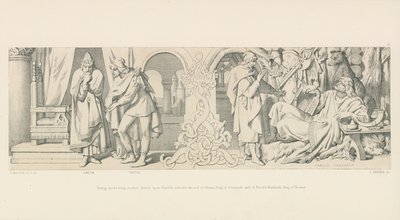 Tostig, der overvejer endnu et angreb på Harald, beder om hjælp fra Svend, kong af Danmark, og Harald Harold Hardrada, konge af Norge af Daniel Maclise