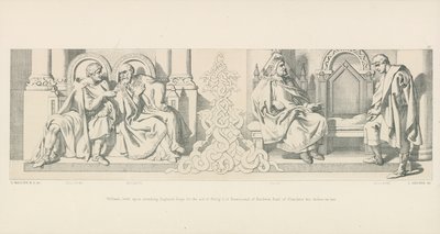 Vilhelm, der er opsat på at invadere England, beder om hjælp fra Filip I af Frankrig og Baldwin, jarl af Flandern, hans svigerfar. af Daniel Maclise