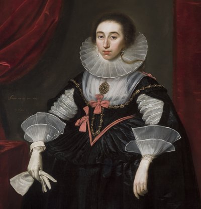Detalje af portræt af Elizabeth Cavendish, 1624 af Daniel Mytens