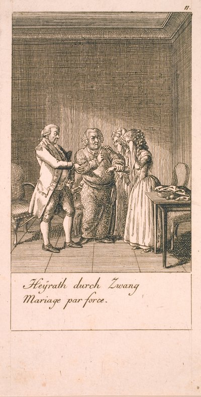 Bevæggrunde til giftermål og deres følger. Bl. 7 af Daniel Nikolaus Chodowiecki