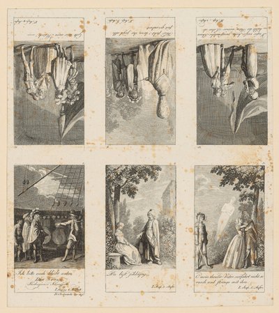 Side 1-3 og 10-12 i Shakespeares »Stormen« af Daniel Nikolaus Chodowiecki