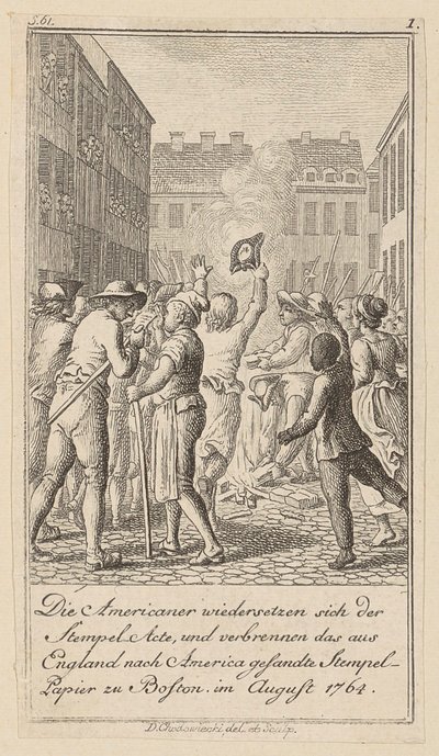 Blad 1 af serien til essayet «Historien om revolutionen i Nordamerika» af M. C. Sprengel. af Daniel Nikolaus Chodowiecki