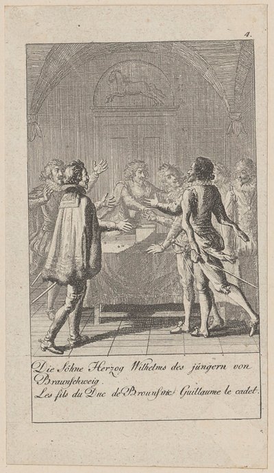 Blad 4 i serien «Middelalderens og den nyere tids historie» af Daniel Nikolaus Chodowiecki