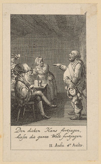 Blad 6 til Shakespeares "Kong Henrik 4." af Daniel Nikolaus Chodowiecki