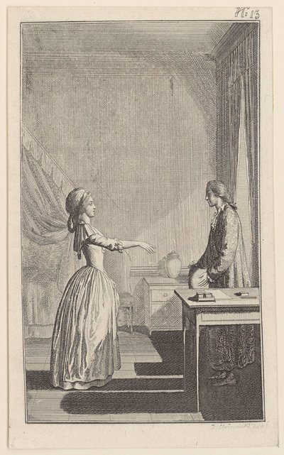 Clarisse beskylder Lovelace for at have gjort hende sårbar, vanæret hende og berøvet hende al ro og dyd af Daniel Nikolaus Chodowiecki