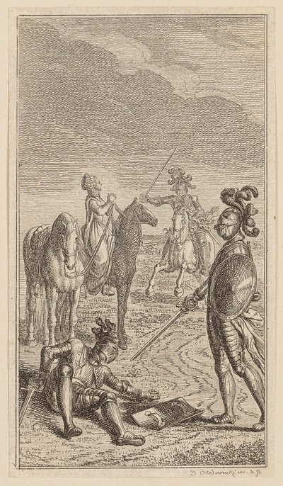 Bortførelse eller ridder Karl von Eichenhorst og frøken Gertrude von Hochburg, blad fra første udgave af "Digte af Gottfried August Bürger" af Daniel Nikolaus Chodowiecki