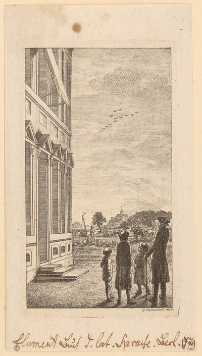 Første side i Schulzes »Elementarbuch der lateinischen Sprache«, Berlin 1779 af Daniel Nikolaus Chodowiecki