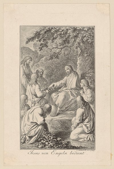 Jesus betjenes af engle af Daniel Nikolaus Chodowiecki