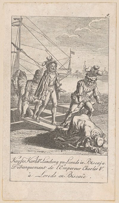 Kejser Karl 5.s landgang i Biscaya, blad 9 af serien "Oldtidens, middelalderens og nyere tids historie" af Daniel Nikolaus Chodowiecki