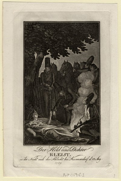 Digteren Ewald von Kleist ved slaget ved Kunersdorf, den 12. august 1759, ca 1759 af Daniel Nikolaus Chodowiecki