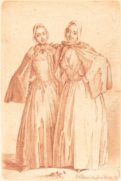 To stående damer (Demoiselles Quantin) af Daniel Nikolaus Chodowiecki
