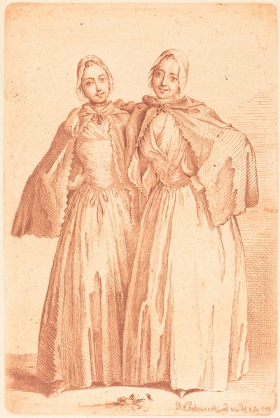 Zwei stehende Damen (Demoiselles Quantin) af Daniel Nikolaus Chodowiecki