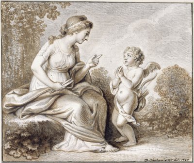 Venus truer med at klippe vingerne af Amor, som står til højre for hende af Daniel Nikolaus Chodowiecki