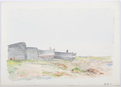 Fishing Cobles, Holy Island, 1895 (blyant og wc på papir) af Daniel Oliver