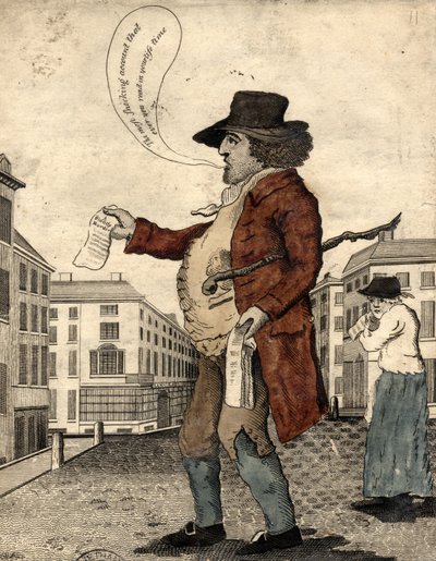 Balladesælger, begyndelsen af det 19. århundrede (håndkoloreret gravering) af Daniel Orme