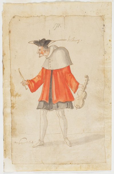 En musiker fra Ballet du Serieux et du Grotesque, 1627 (brunt blæk & wc på lagt papir) af Daniel Rabel