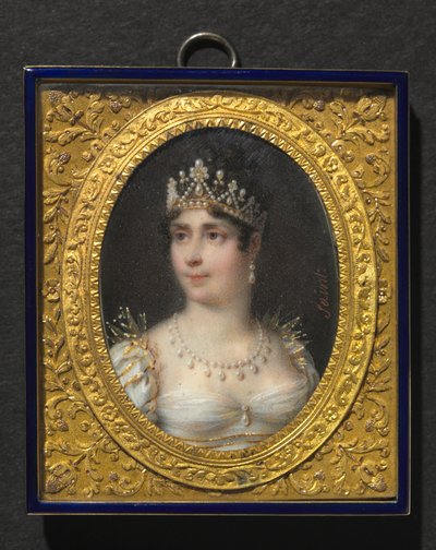 Portræt af Joséphine de Beauharnais, kejserinde af Frankrig, ca. 1806 (akvarel på elfenben i ramme af forgyldt metal og emalje) af Daniel Saint