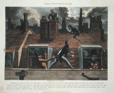The Finishing Bore, fra "Fashionable Bores, or Coolers in High Life, by Peter Quiz", udgivet 1824 (håndkoloreret akvatint) af Daniel Thomas Egerton