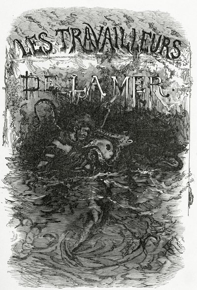 Illustration til romanen Les Travailleurs de la Mer, 1800-tallet (bw-gravering) af Daniel Urrabieta Vierge
