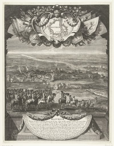 Franskmændenes erobring af Maastricht den 30. juni 1673 Mastrich (titel på objekt) Grandes Conquêtes du Roi (serietitel) af Daniël Marot (I)