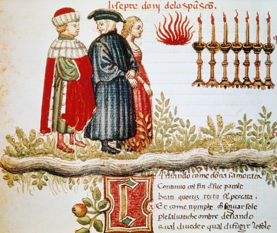 Virgil, Dante og Matelda, Skærsilden, Canto XXIX, belyst side fra Divine Comedy, af Dante Alighieri (1265-1321) af Dante Alighieri