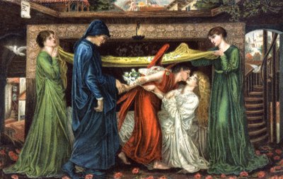 Dante Alighieri møder Beatrice, ca 1900 (postkort) af Dante Gabriel (after) Rossetti