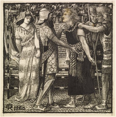 Josef anklaget før Potifar (færdig komposition) af Dante Gabriel Charles Rossetti