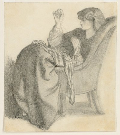 Lachesis: Studie af Jane Morris siddende i en stolsyning, 1860