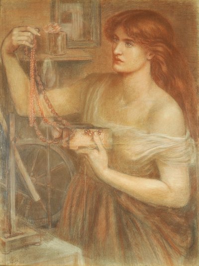 Risen at Dawn - Gretchen Discovering Fausts Jewels, 1868 (kridt på papir) af Dante Gabriel Charles Rossetti