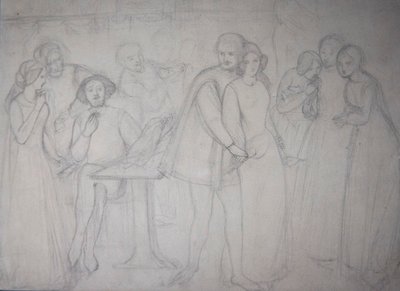 Studie for Benedick og Beatrice af Dante Gabriel Charles Rossetti