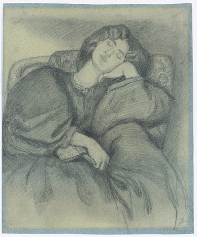 Studie af Jane Morris sovende i en polstret lænestol, af Dante Gabriel Charles Rossetti