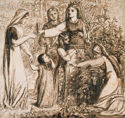 Dantes vision om at Matilda samler blomster, c1855 af Dante Gabriel Rossetti