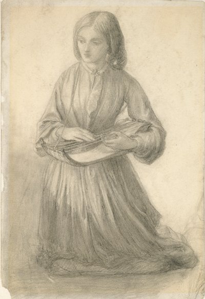 Elizabeth Siddal spiller et strengeinstrument, c1852 af Dante Gabriel Rossetti