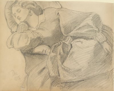 Ruth Herbert sover, 1858 af Dante Gabriel Rossetti