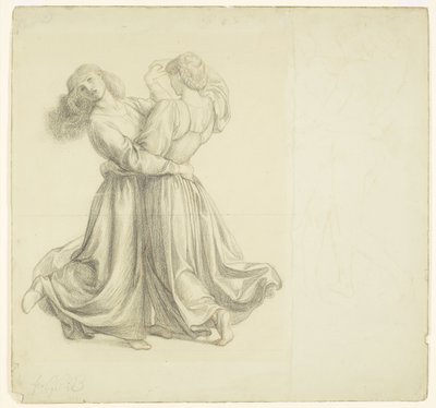 The Bower Meadow - Studie af draperi til de to piger, der danser af Dante Gabriel Rossetti