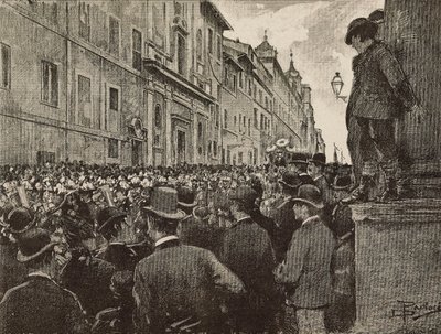 Agostino Bertanis (1812-1886) begravelse, italiensk patriot og politiker, Rom, Italien, tegning af Dante Paolocci, gravering fra L