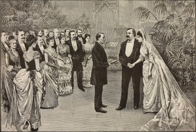 Den amerikanske præsident Grover Cleveland og Frances Folsoms bryllup, 2. juni, Washington, USA, tegning af Dante Paolocci, gravering fra L